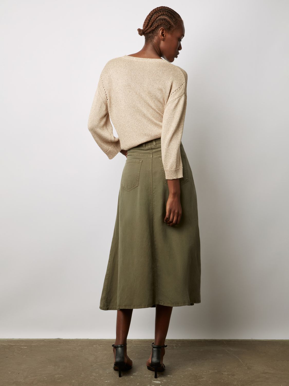 Buy Gerard Darel Douria Linen Blend Midi Skirt, Khaki Green Online at johnlewis.com