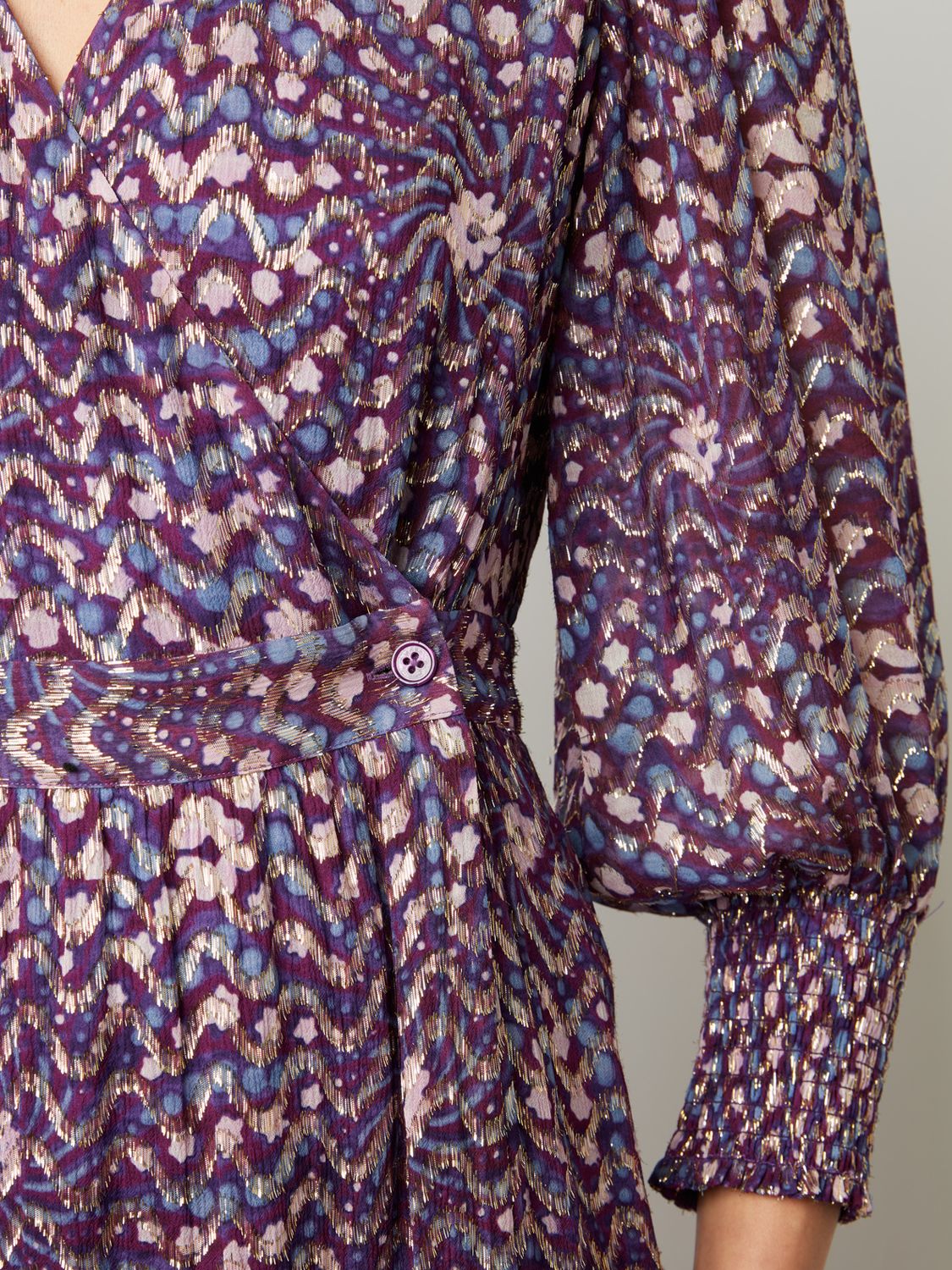 Gerard Darel Enza Metallic Print Midi Wrap Dress, Purple/Multi, 10