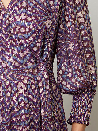 Gerard Darel Enza Metallic Print Midi Wrap Dress, Purple/Multi
