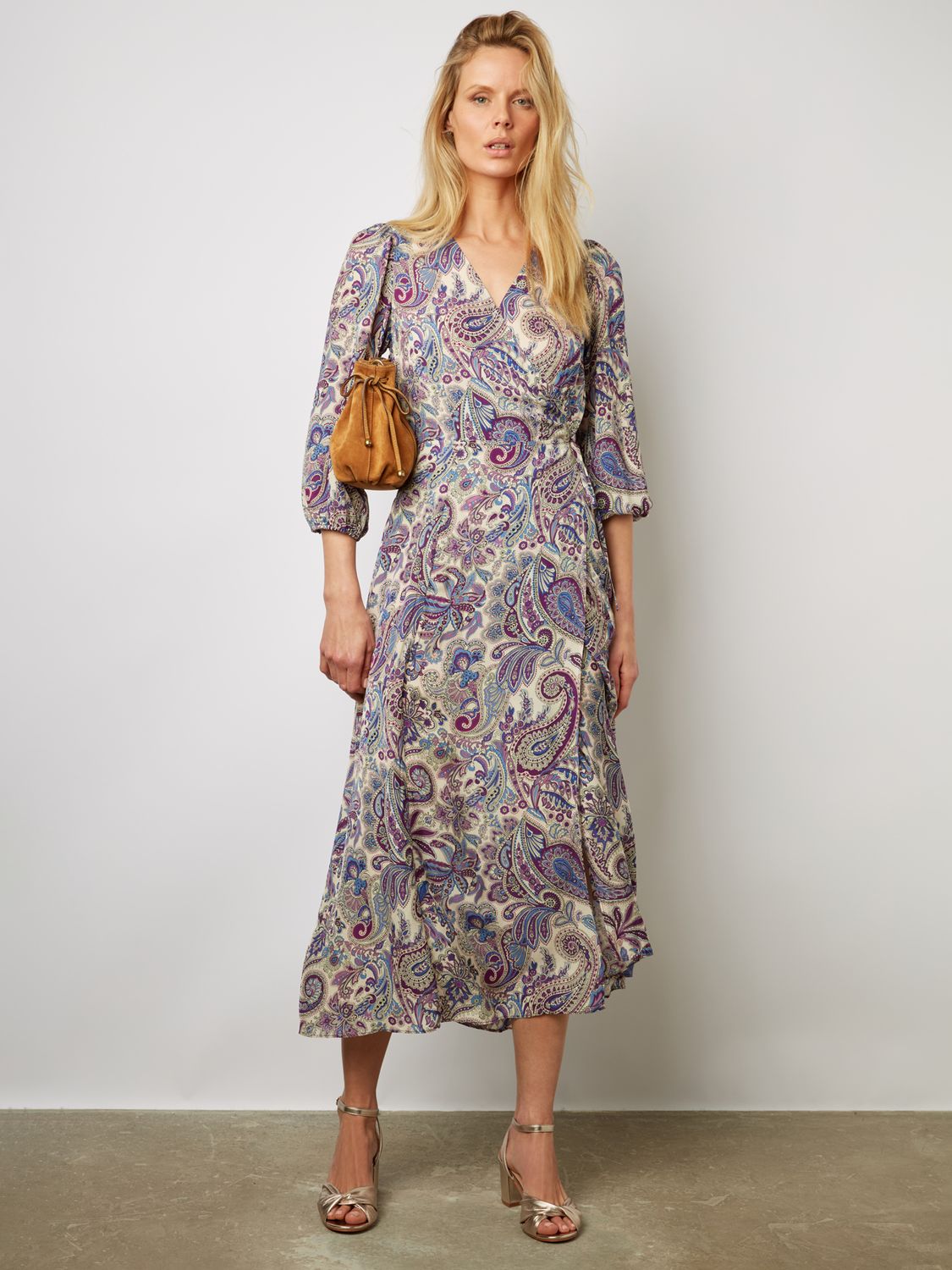 Gerard Darel Edna Paisley Print Midi Wrap Dress, Purple/Multi, 18