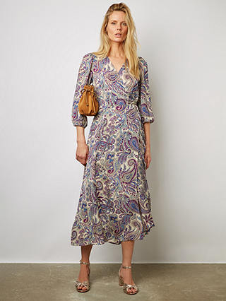 Gerard Darel Edna Paisley Print Midi Wrap Dress, Purple/Multi