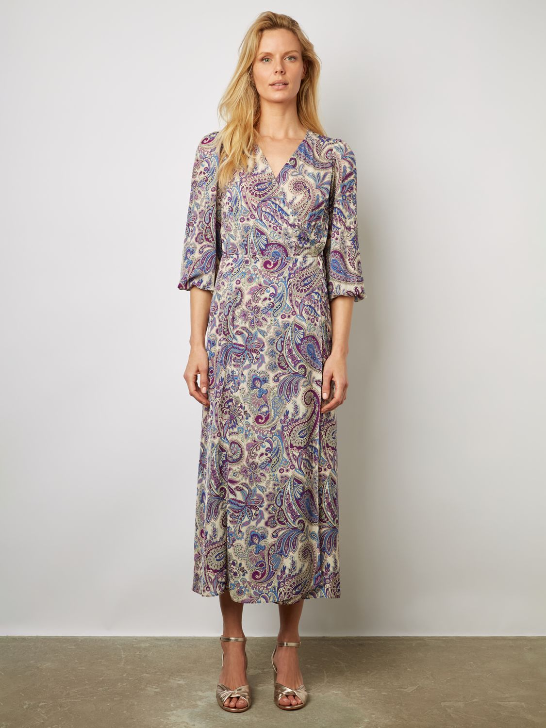 Gerard Darel Edna Paisley Print Midi Wrap Dress, Purple/Multi, 18