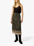 Gerard Darel Delfine Floral Print Pleated Midi Skirt, Black/Camel, Black/Camel