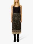 Gerard Darel Delfine Floral Print Pleated Midi Skirt, Black/Camel, Black/Camel