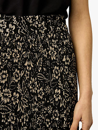 Gerard Darel Delfine Floral Print Pleated Midi Skirt, Black/Camel