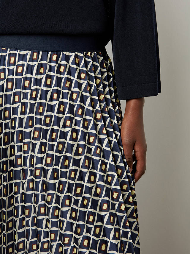 Gerard Darel Damille Pleated Midi Skirt, Ink/Multi