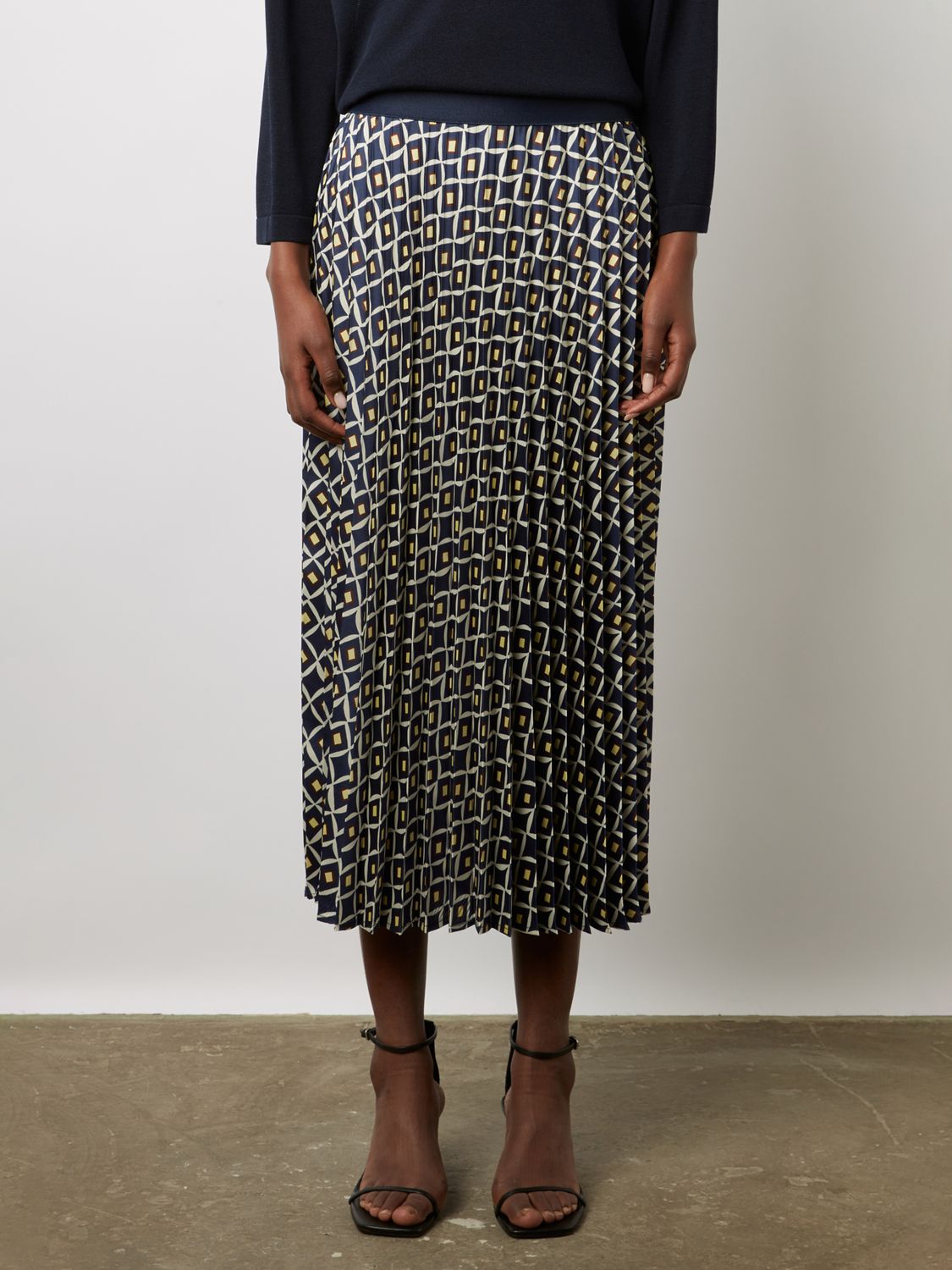 Buy Gerard Darel Damille Pleated Midi Skirt, Ink/Multi Online at johnlewis.com