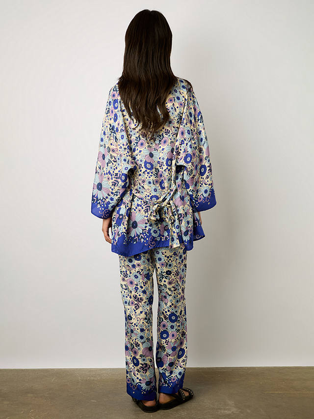 Gerard Darel Carmel Silk Blend Floral Print Wide Leg Trousers, Ecru/Multi