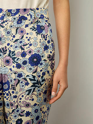 Gerard Darel Carmel Silk Blend Floral Print Wide Leg Trousers, Ecru/Multi