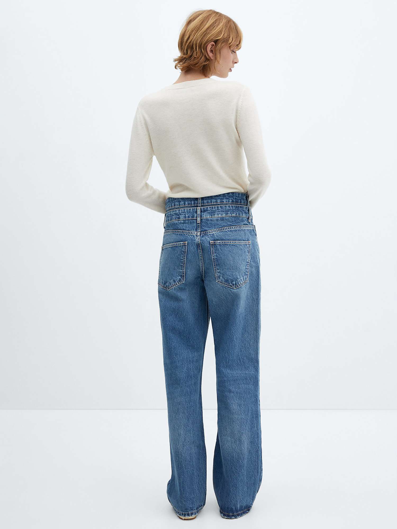 Buy Mango Doro Double Waist Straight Jeans, Open Blue Online at johnlewis.com