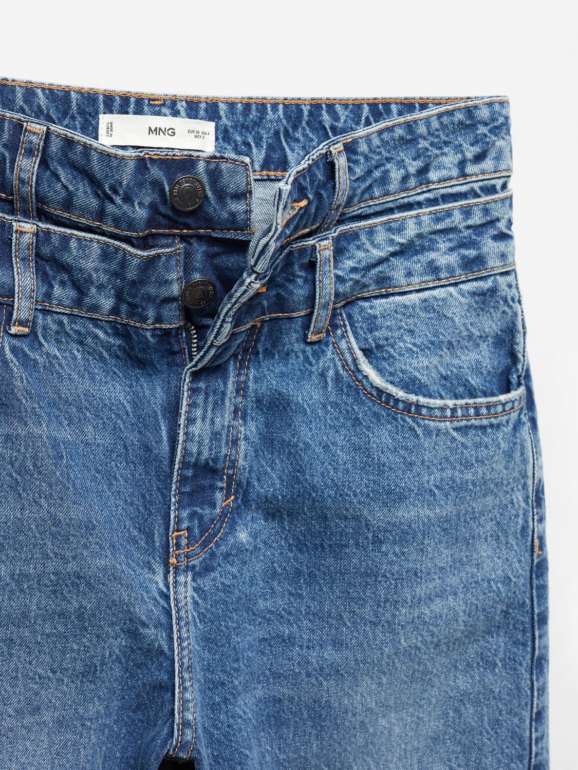 Mango Doro Double Waist Straight Jeans, Open Blue, 10