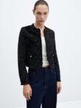 Mango Knotted Tweed Cropped Jacket, Black