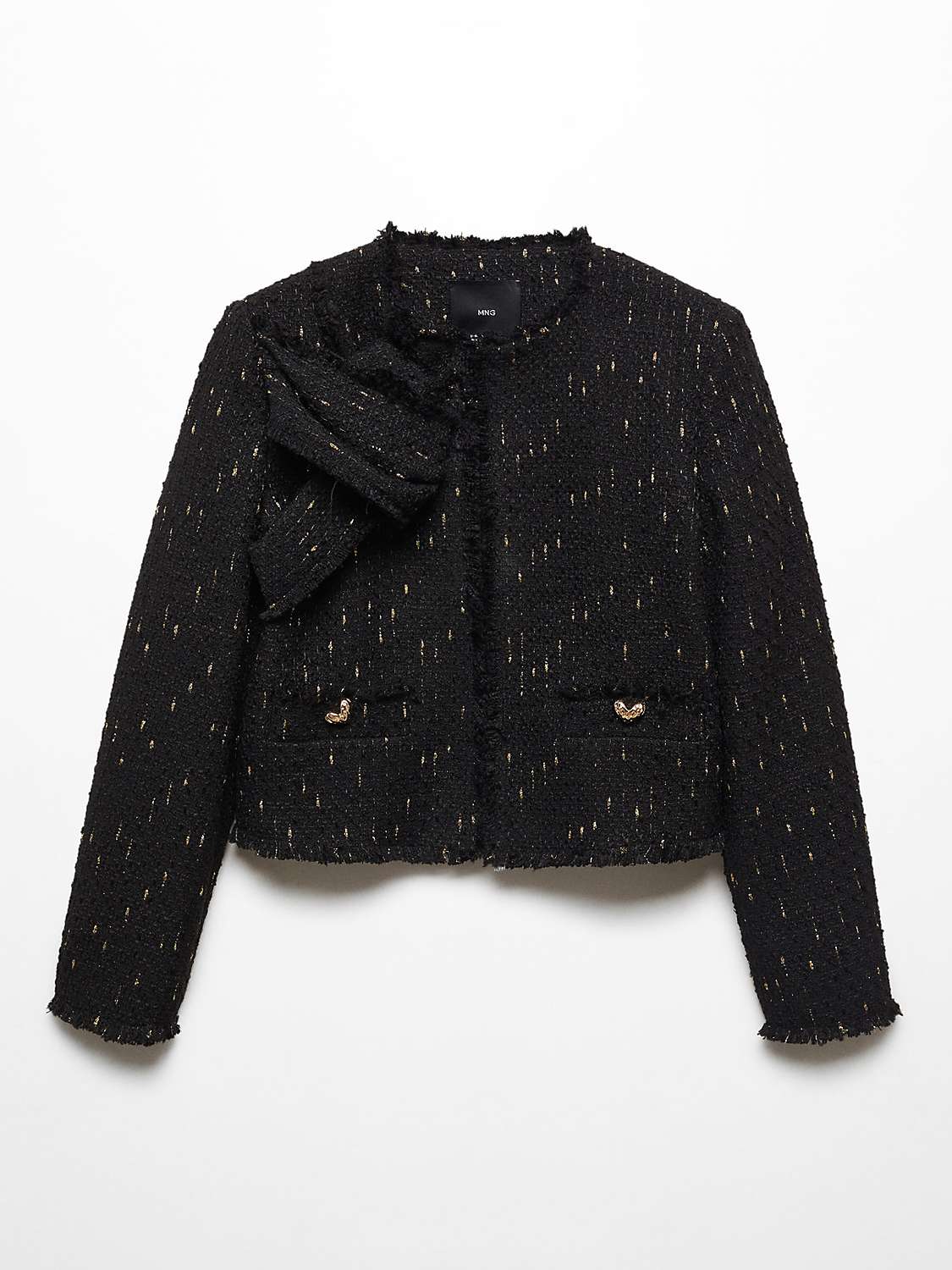 Buy Mango Knotted Tweed Cropped Jacket, Black Online at johnlewis.com