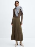 Mango Camila Pleated Midi Skirt, Khaki