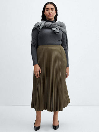 Mango Camila Pleated Midi Skirt, Khaki