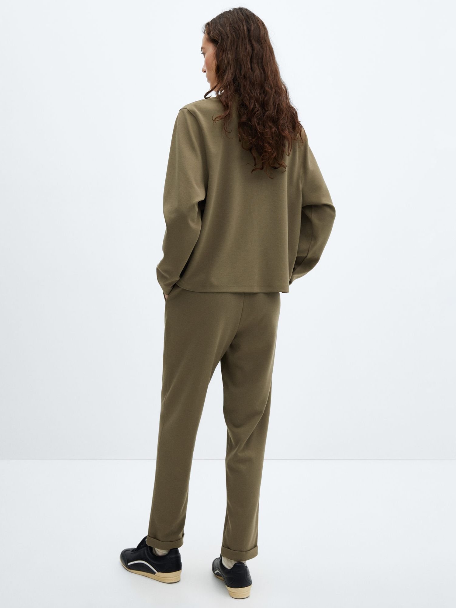 Mango Pique Seam Detail Jogger Trousers, Khaki at John Lewis & Partners