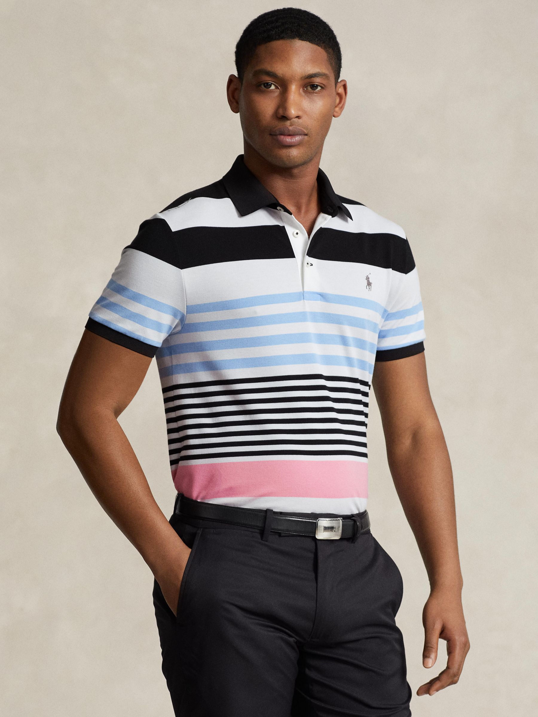 Ralph Lauren Tailored Fit Performance Stripe Polo Shirt, Black/Multi, XXL