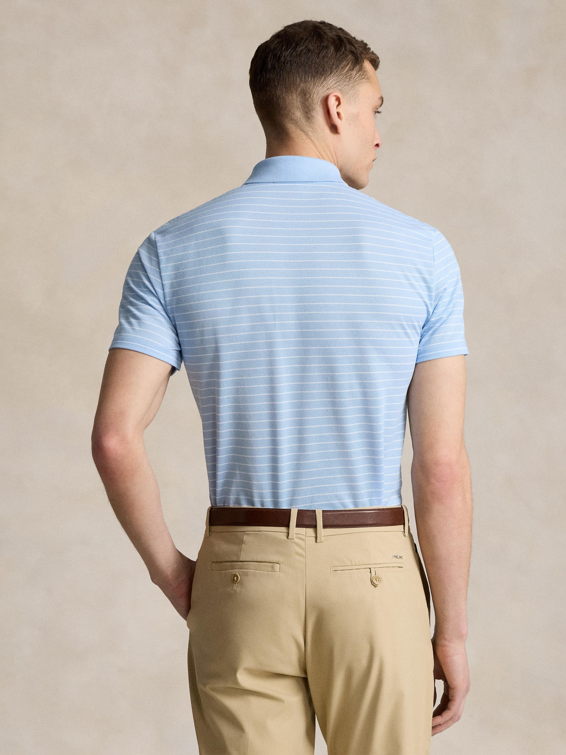 Ralph Lauren Tailored Fit Performance Stripe Polo Shirt, Office Blue/Ceramic White, XXL