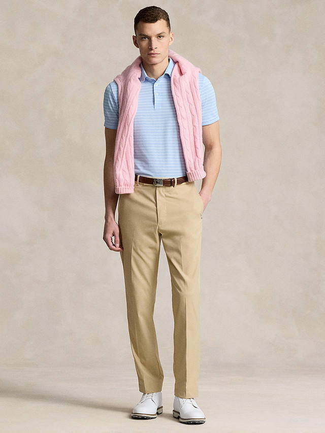 Ralph Lauren Tailored Fit Performance Stripe Polo Shirt, Officeblue/Cmicwhite