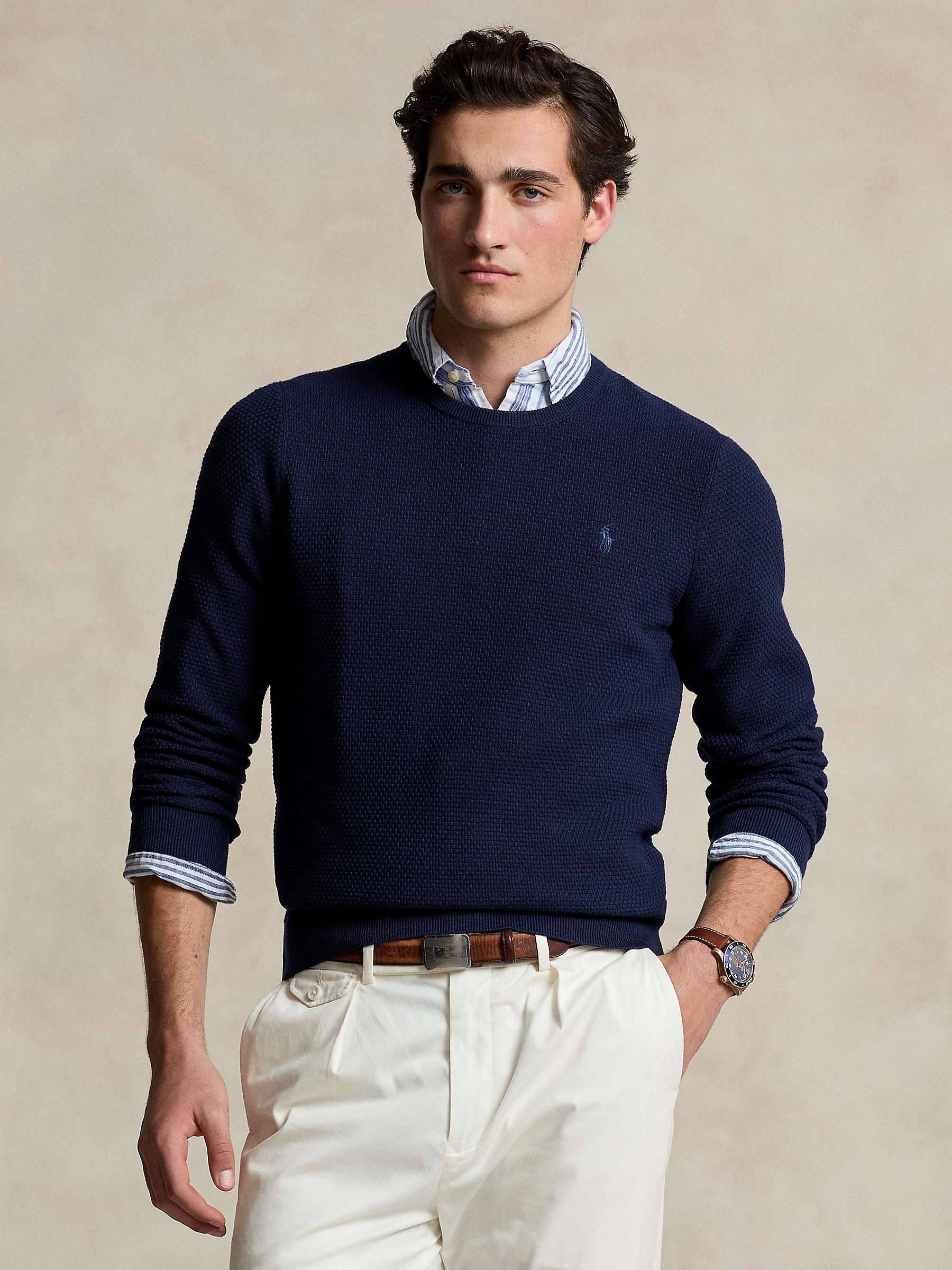Buy Ralph Lauren Textured Cotton Blend Jumper, Navy Online at johnlewis.com