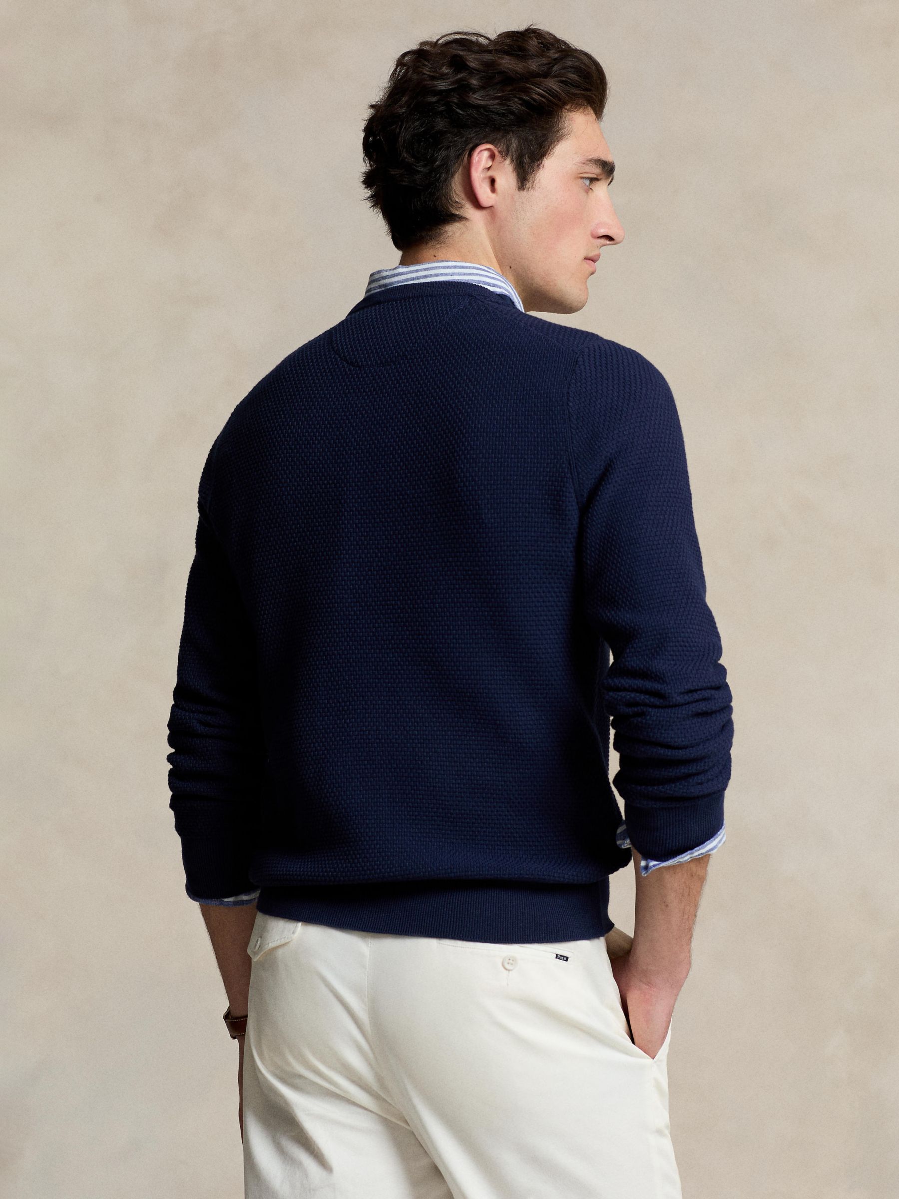 Buy Ralph Lauren Textured Cotton Blend Jumper, Navy Online at johnlewis.com