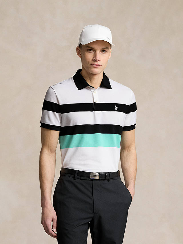 Polo Golf Ralph Lauren Tailored Fit Performance Stripe Polo Shirt, Ceramic White/Multi, Ceramic White/Multi