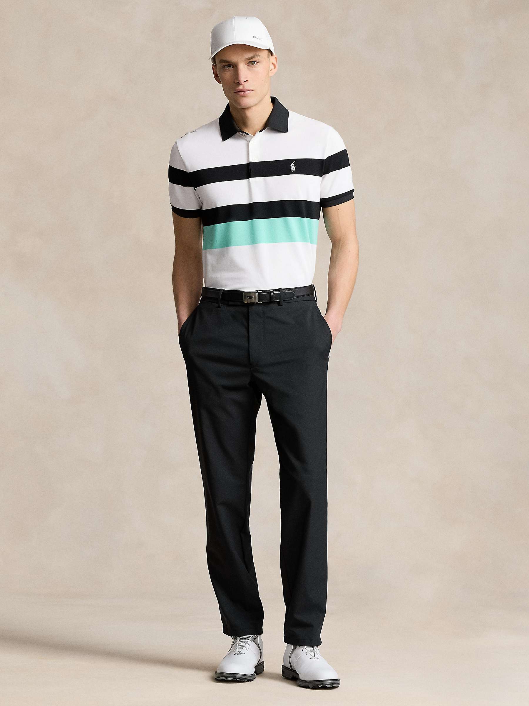 Buy Polo Golf Ralph Lauren Tailored Fit Performance Stripe Polo Shirt, Ceramic White/Multi Online at johnlewis.com