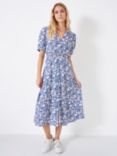 Crew Clothing Lola Floral Print Short Sleeve Midi Dress, Blue/Multi