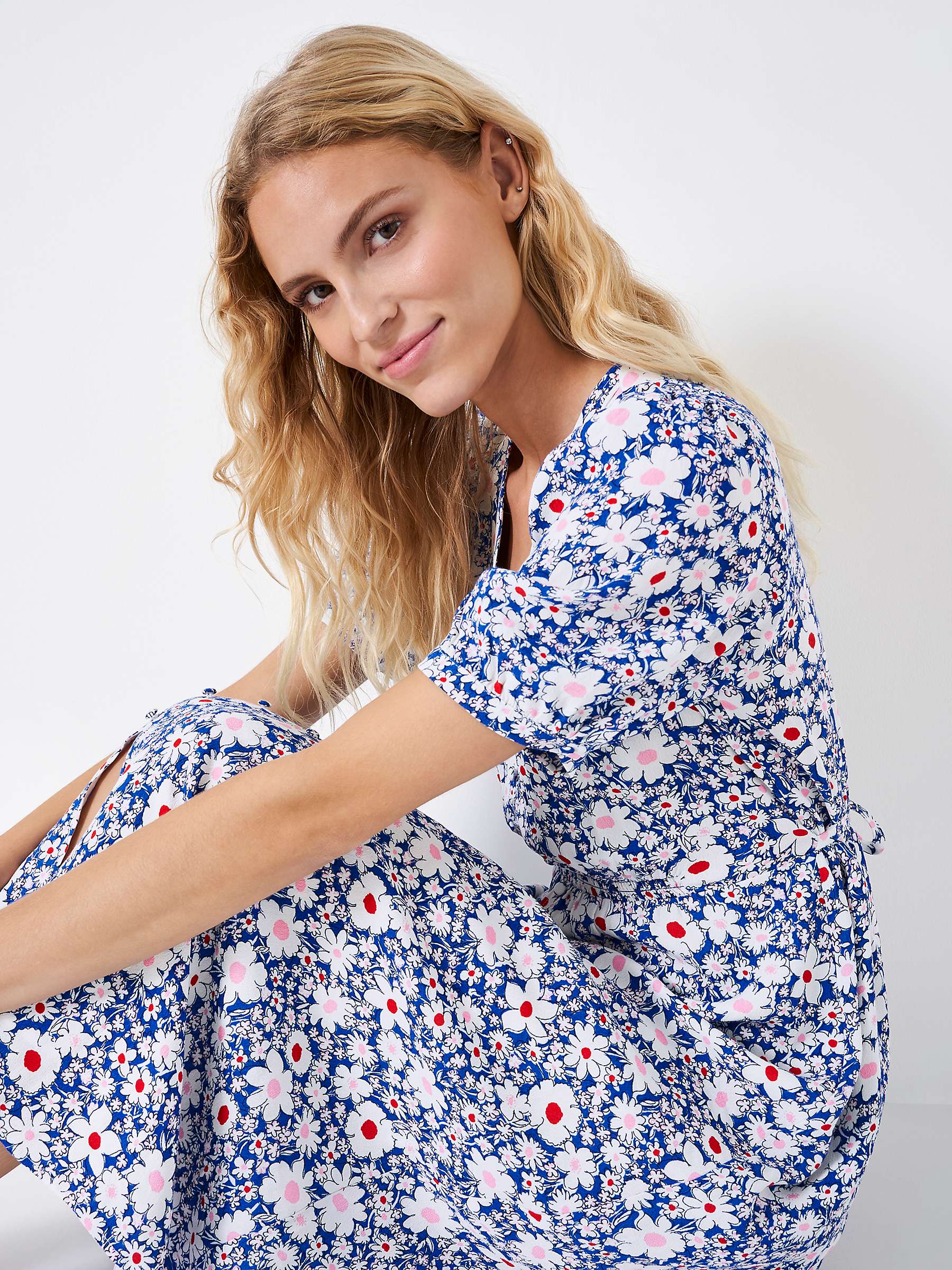 Buy Crew Clothing Lola Floral Print Short Sleeve Midi Dress, Blue/Multi Online at johnlewis.com