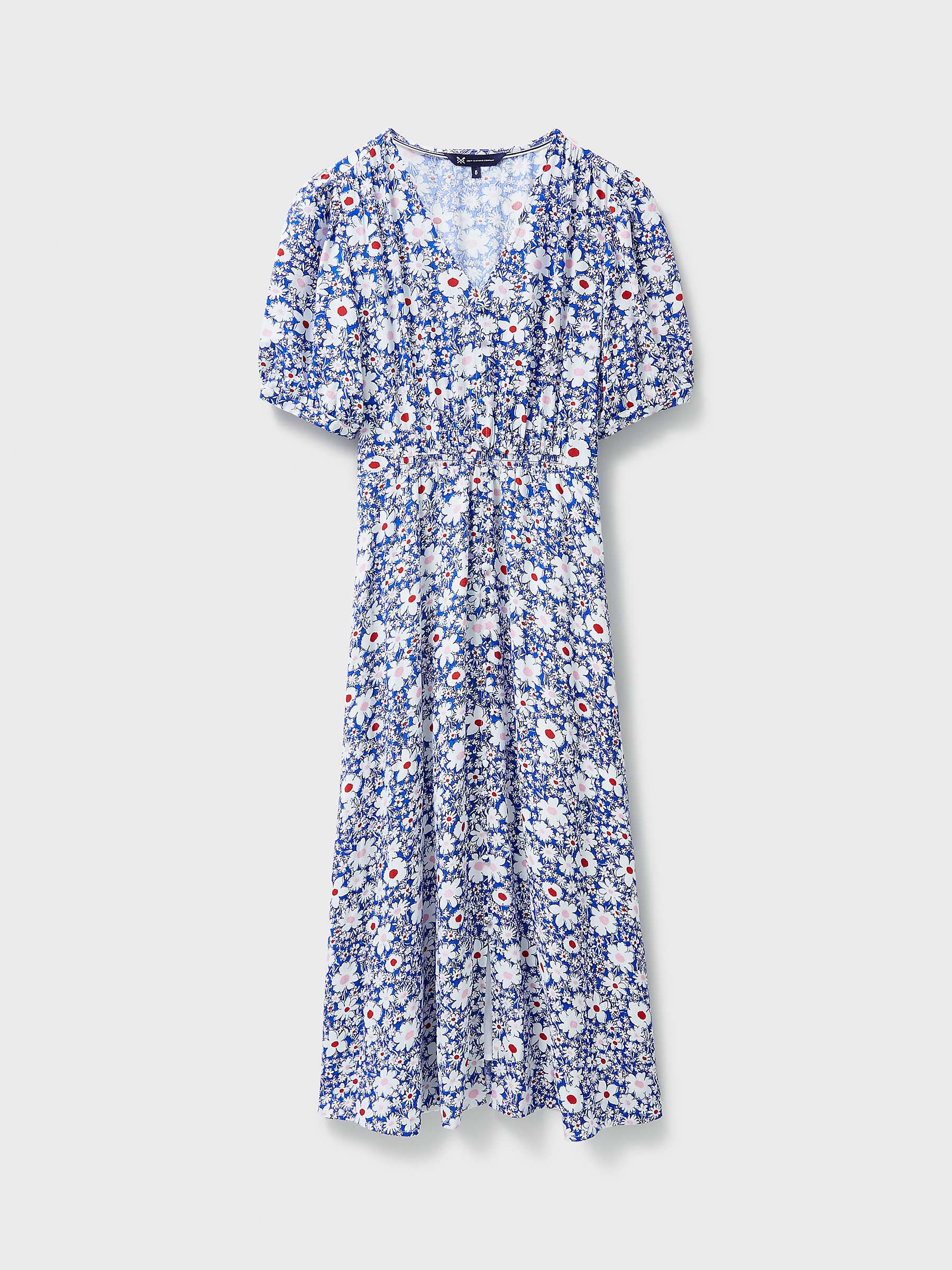 Crew Clothing Lola Floral Print Short Sleeve Midi Dress, Blue/Multi at ...