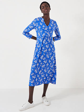 Crew Clothing Emi Floral Print Jersey Midi Dress, Blue/Multi