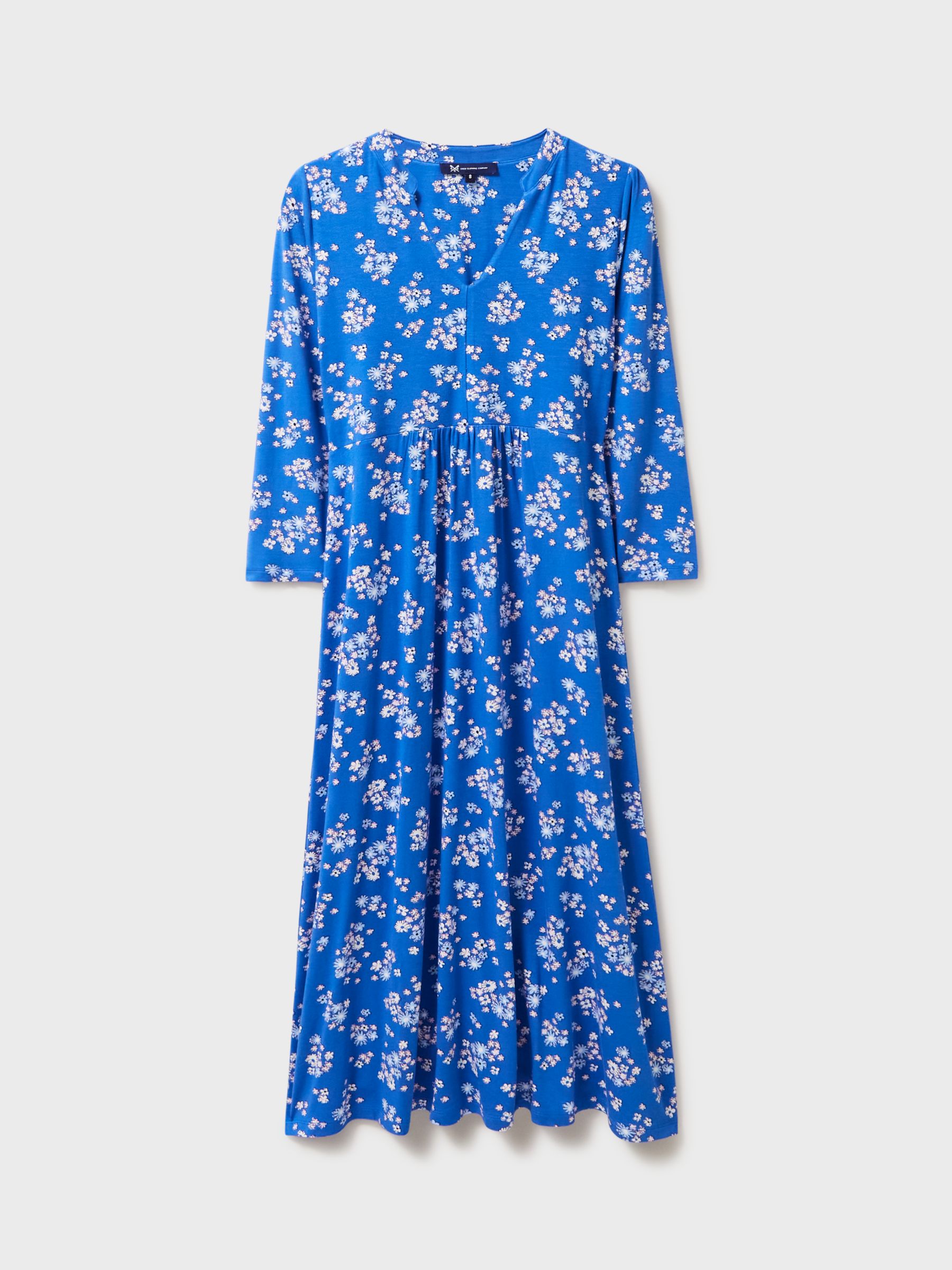 Crew Clothing Emi Floral Print Jersey Midi Dress, Blue/Multi at John ...