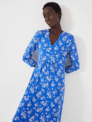 Crew Clothing Emi Floral Print Jersey Midi Dress, Blue/Multi