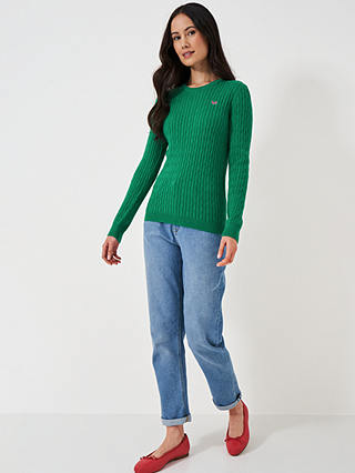Crew Clothing Heritage Crew Neck Cable Knit Jumper, Jade Green