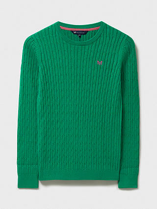 Crew Clothing Heritage Crew Neck Cable Knit Jumper, Jade Green