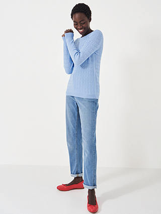 Crew Clothing Heritage Crew Neck Cable Knit Jumper, Light Blue
