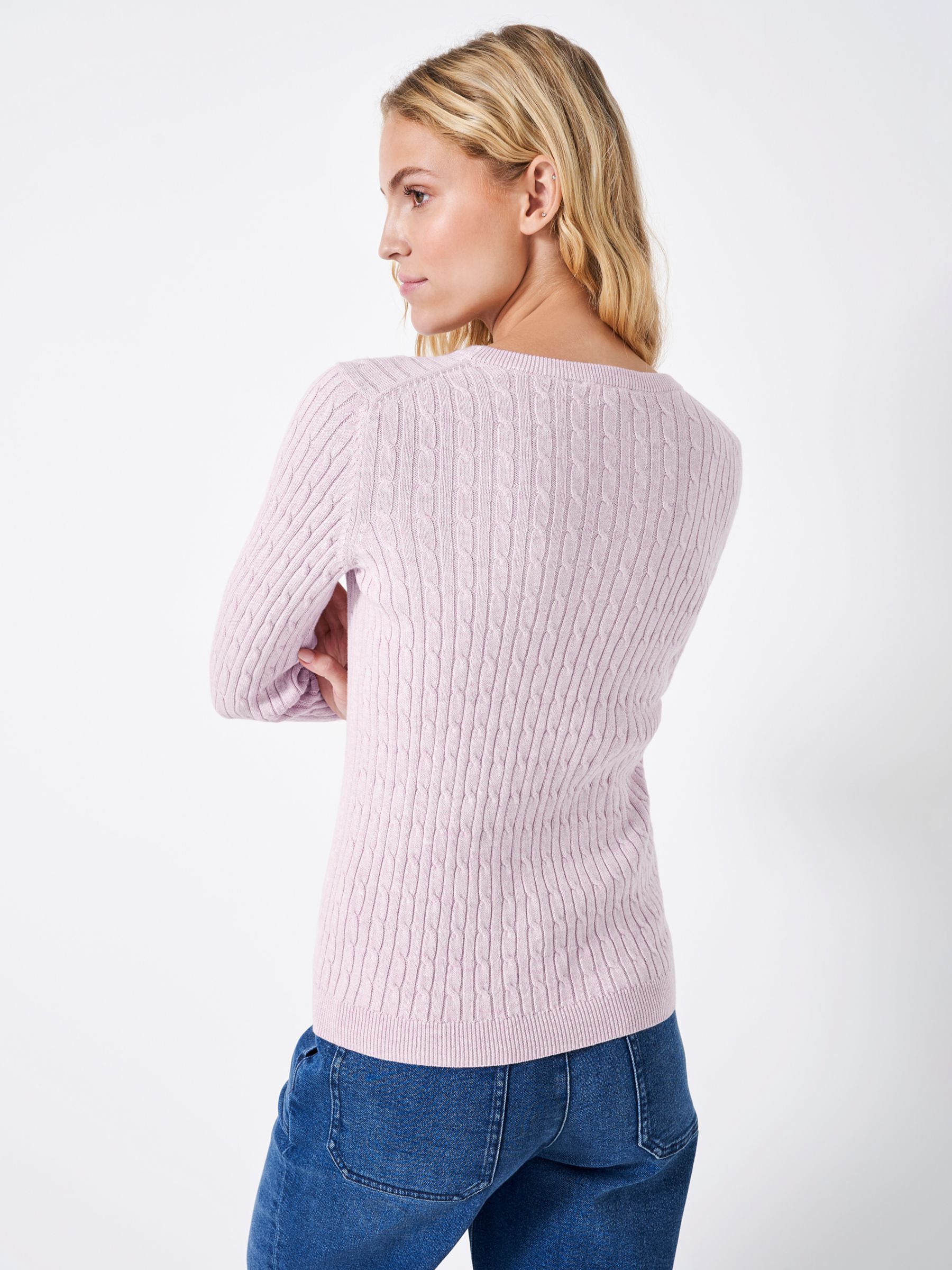 Crew Clothing Heritage Crew Neck Cable Knit Jumper, Pastel Pink, 8