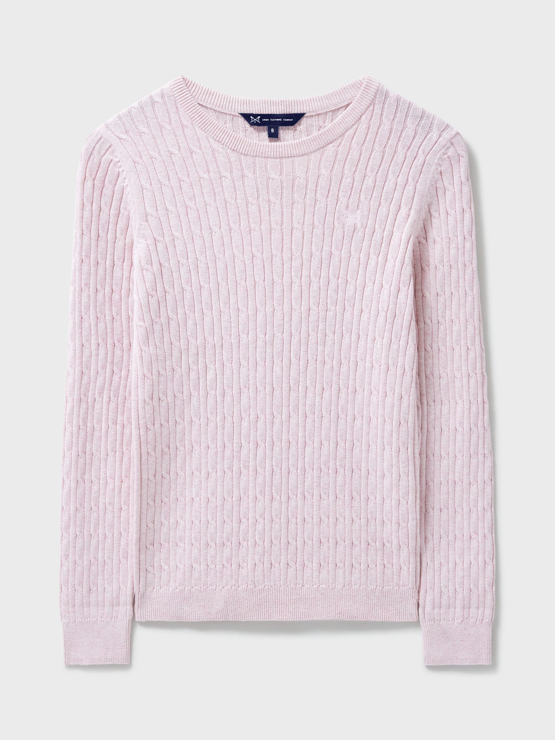 Crew Clothing Heritage Crew Neck Cable Knit Jumper, Pastel Pink, 8