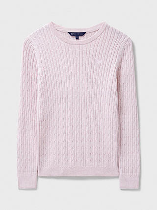 Crew Clothing Heritage Crew Neck Cable Knit Jumper, Pastel Pink