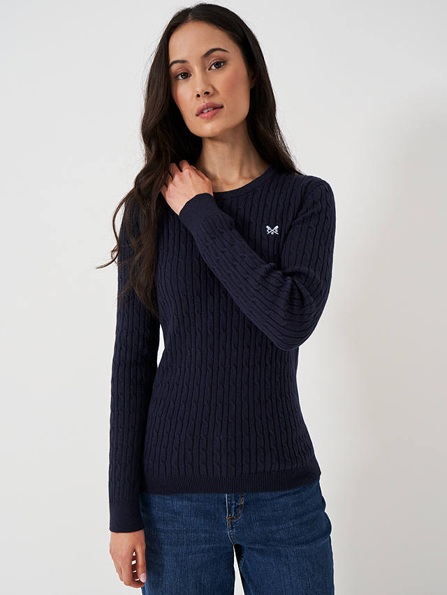 Crew Clothing Heritage Crew Neck Cable Knit Jumper, Navy Blue