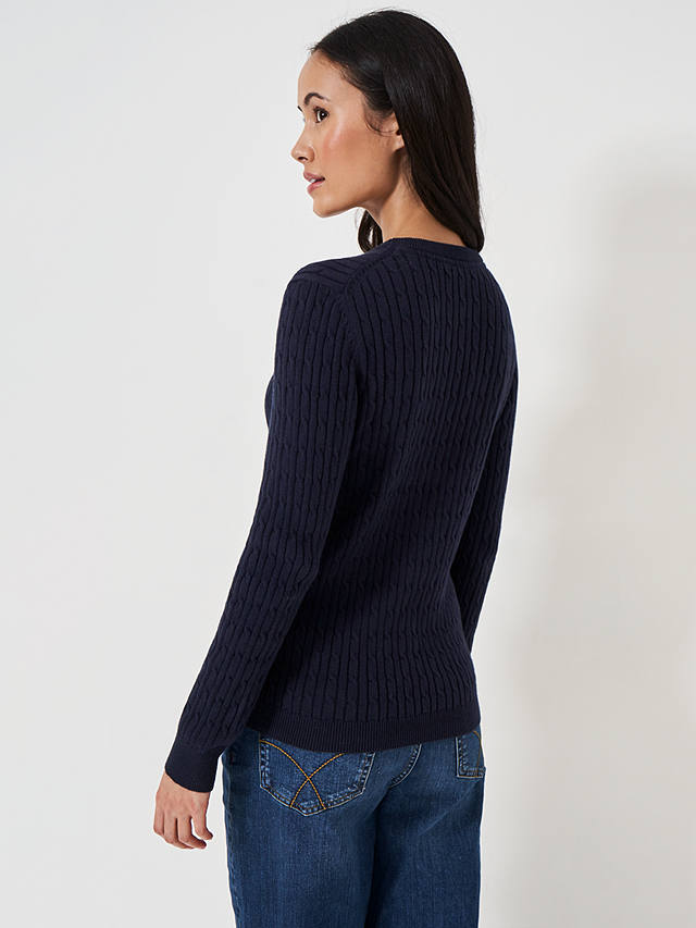 Crew Clothing Heritage Crew Neck Cable Knit Jumper, Navy Blue