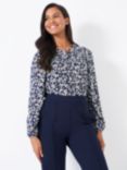 Crew Clothing Floral Print Blouse, Navy Blue, Navy Blue