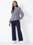 Crew Clothing Floral Print Blouse, Navy Blue, Navy Blue