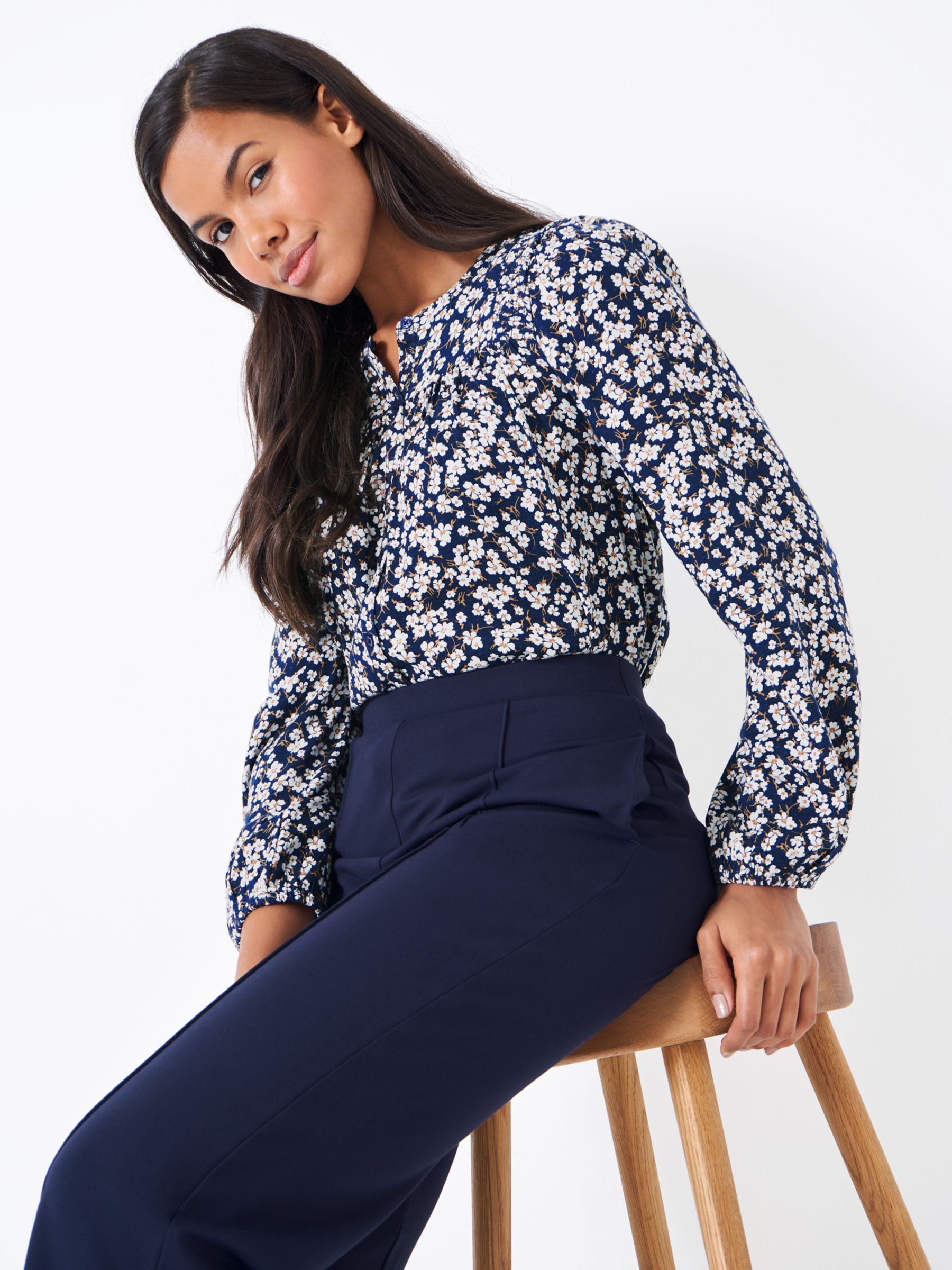 Buy Crew Clothing Floral Print Blouse, Navy Blue Online at johnlewis.com