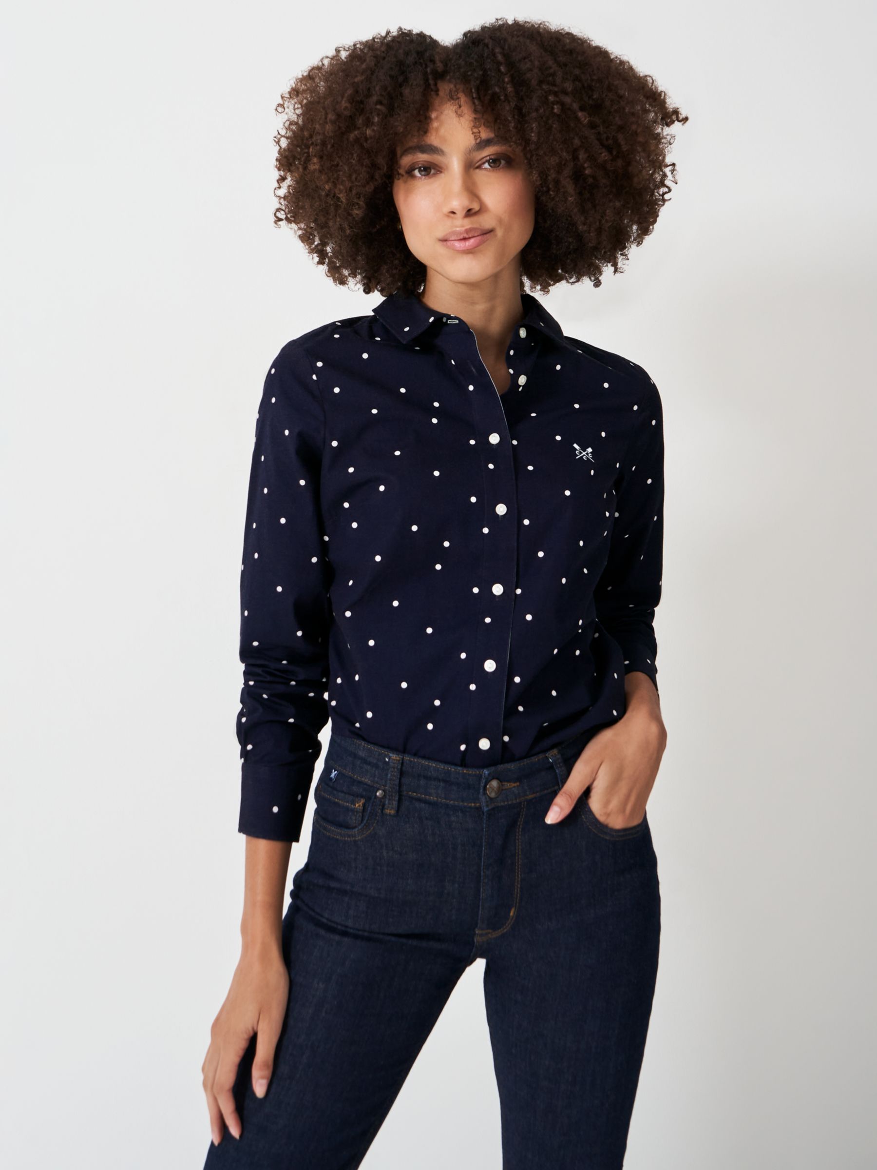 Buy Crew Clothing Lulworth Spot Tailored Shirt, Navy Blue Online at johnlewis.com