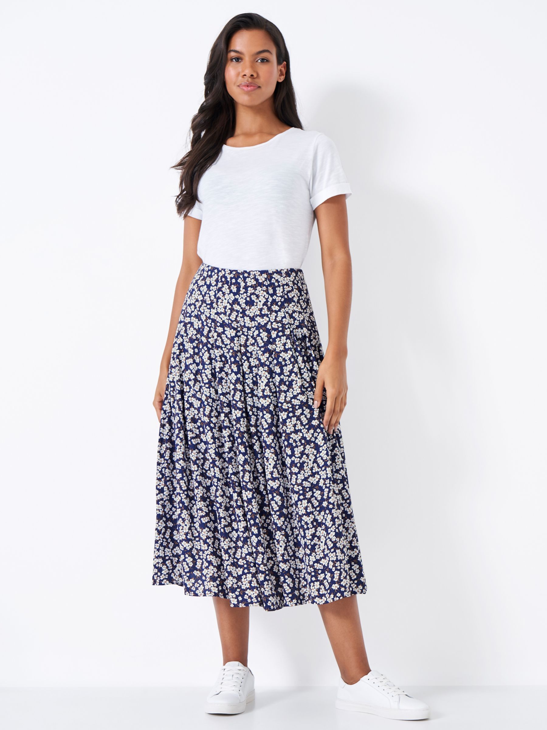 Buy Crew Clothing Floral Printed Tiered Midi Skirt, Navy/Multi Online at johnlewis.com