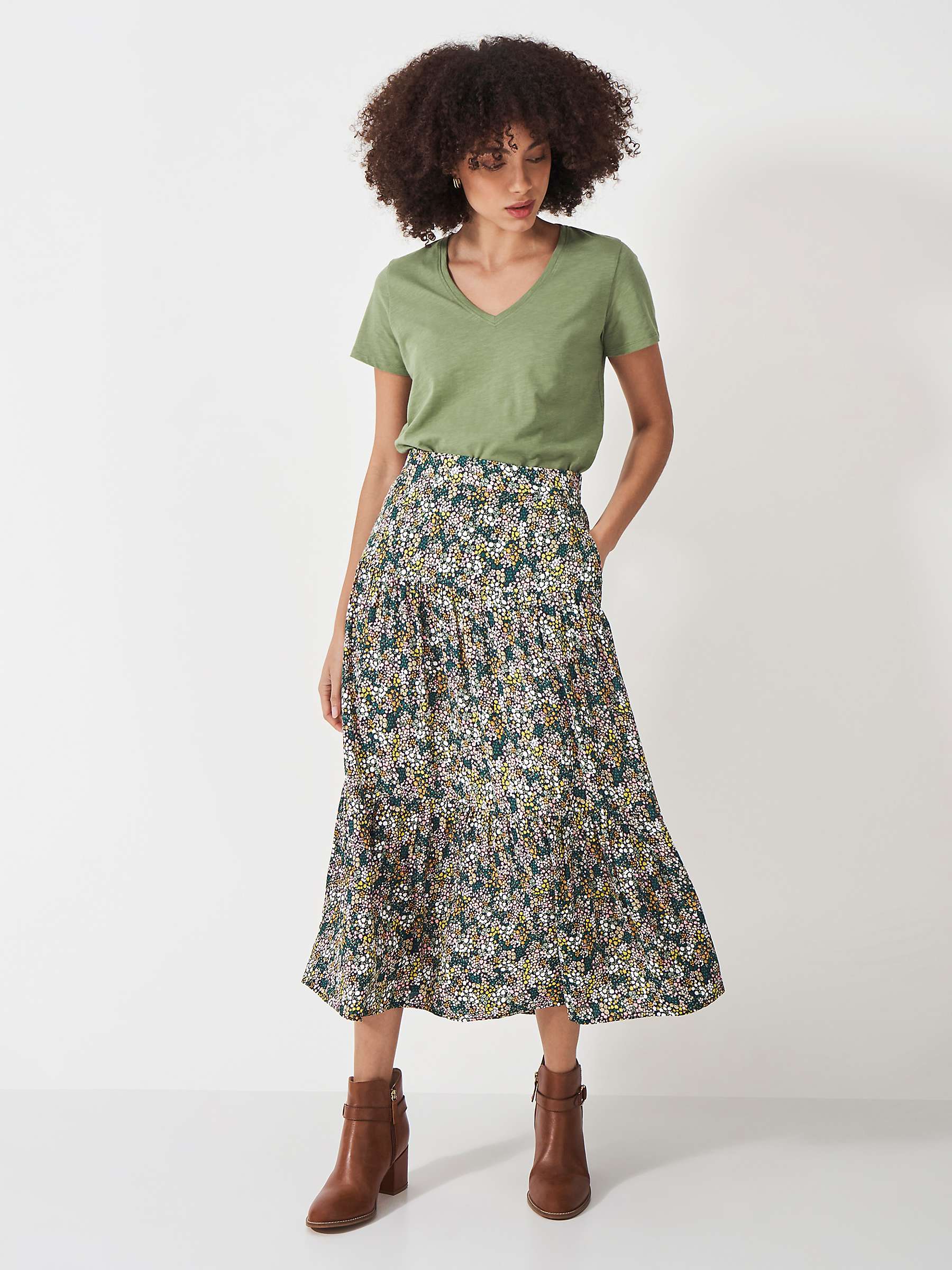 Buy Crew Clothing Sienna Floral Midi Skirt, Green/Multi Online at johnlewis.com