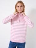Crew Clothing Half Zip Striped Sweatshirt, Pink/White