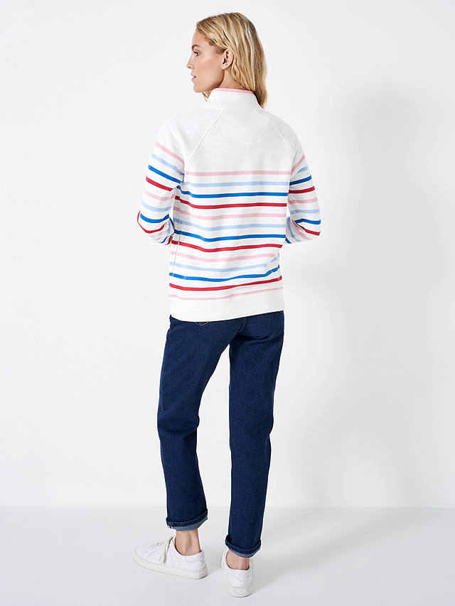 Crew Clothing Half Zip Striped Sweatshirt, White/Multi