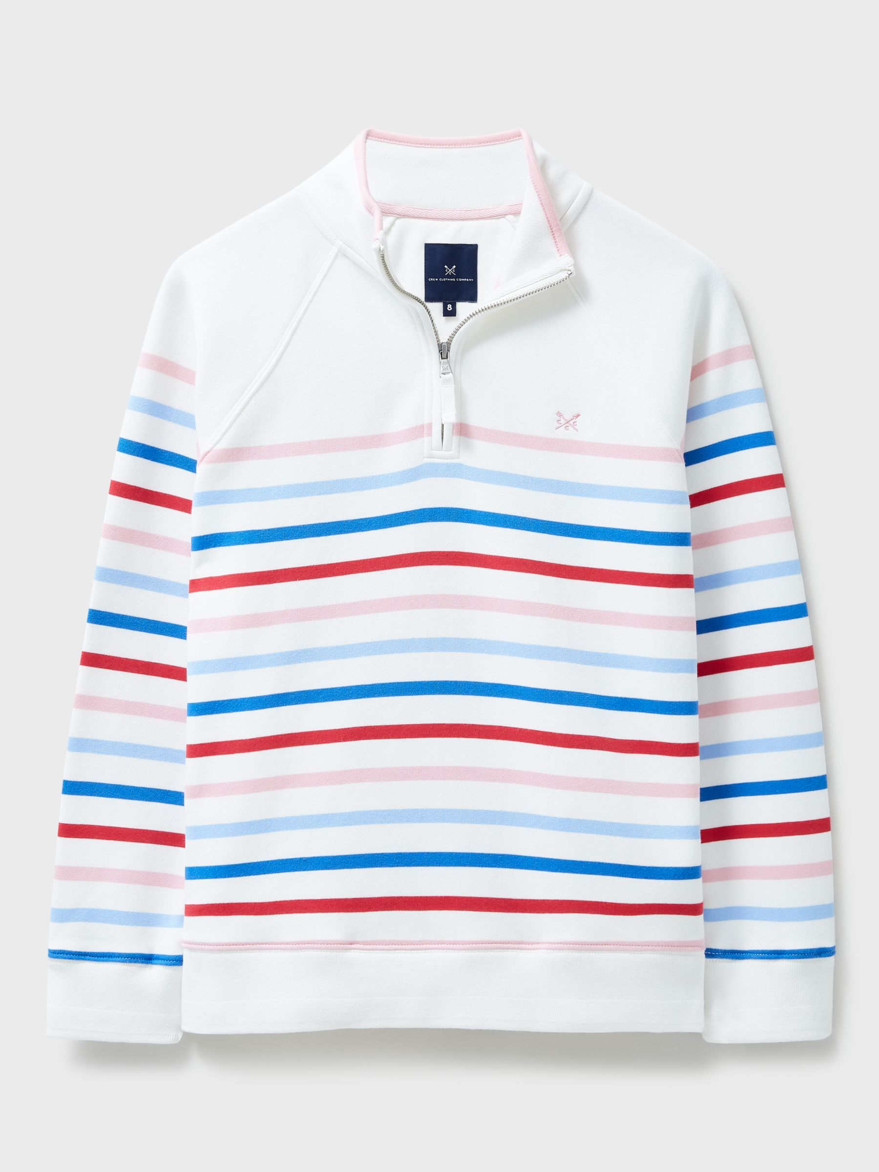 Crew Clothing Half Zip Striped Sweatshirt, White/Multi, 14